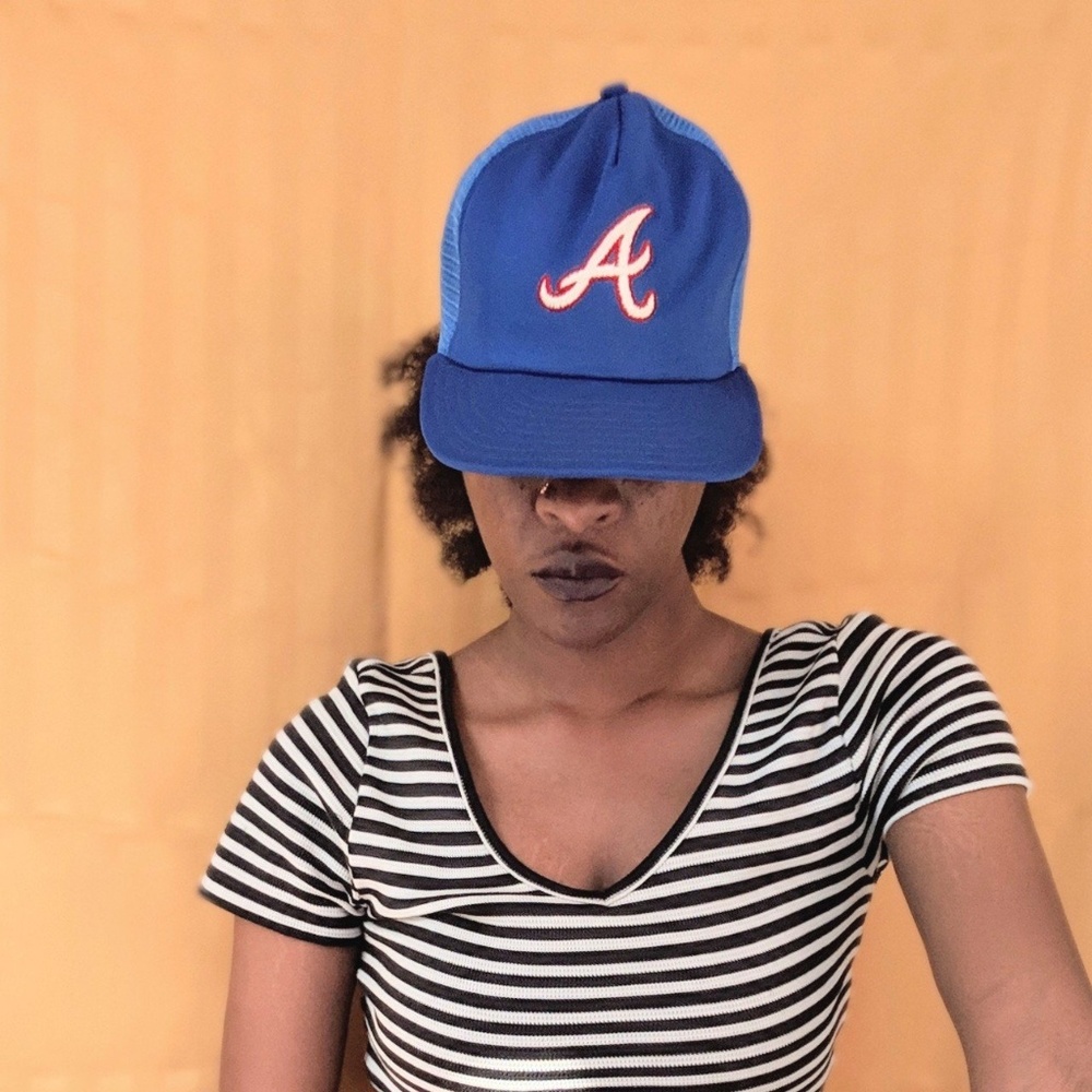 Atlanta braves blue trucker hat